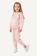 Bağcık Ponpon Detaylı Kapüşonlu Kız Çocuk Eşofman Takımı