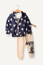 Sevimli Mous Desenli Kapüşonlu 3'lü Kız Bebek Takımı