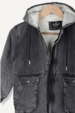 Kapüşonlu Kürklü Siyah Kız Çocuk Ceket - Görsel 2