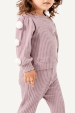 Kol Ponpon Detaylı Kız Çocuk Triko Takımı - Görsel 5