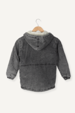 Kapüşonlu Kürklü Siyah Kız Çocuk Ceket - Görsel 4