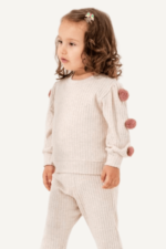 Kol Ponpon Detaylı Kız Çocuk Triko Takımı - Görsel 8