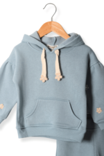 Çiçek Detaylı Kapüşonlu Kız Çocuk Eşofman Takım - Görsel 3