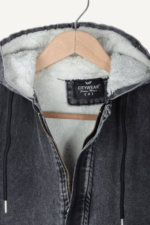 Kapüşonlu Kürklü Siyah Kız Çocuk Ceket - Görsel 6