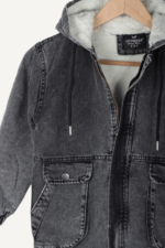 Kapüşonlu Kürklü Siyah Kız Çocuk Ceket - Görsel 5