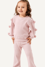 Kol Ponpon Detaylı Kız Çocuk Triko Takımı - Görsel 2