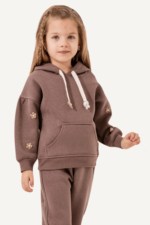 Çiçek Detaylı Kapüşonlu Kız Çocuk Eşofman Takım - Görsel 8