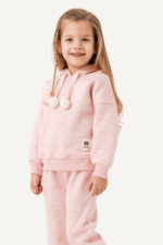 Bağcık Ponpon Detaylı Kapüşonlu Kız Çocuk Eşofman Takımı - Görsel 2