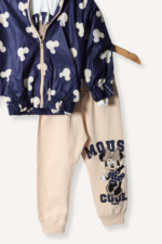 Sevimli Mous Desenli Kapüşonlu 3'lü Kız Bebek Takımı - Görsel 2