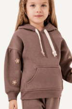 Çiçek Detaylı Kapüşonlu Kız Çocuk Eşofman Takım - Görsel 9