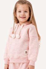 Bağcık Ponpon Detaylı Kapüşonlu Kız Çocuk Eşofman Takımı - Görsel 3