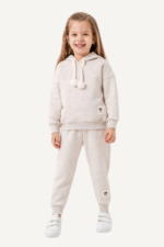 Bağcık Ponpon Detaylı Kapüşonlu Kız Çocuk Eşofman Takımı - Görsel 4