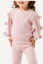 Kol Ponpon Detaylı Kız Çocuk Triko Takımı - Görsel 4