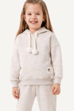 Bağcık Ponpon Detaylı Kapüşonlu Kız Çocuk Eşofman Takımı - Görsel 6