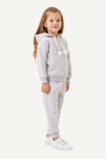 Bağcık Ponpon Detaylı Kapüşonlu Kız Çocuk Eşofman Takımı - Görsel 9