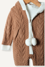 Fermuar Ponponlu Peluş Örgü Desenli Bebek Tulum - Görsel 6