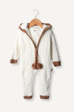 Fermuar Ponponlu Peluş Örgü Desenli Bebek Tulum