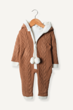 Fermuar Ponponlu Peluş Örgü Desenli Bebek Tulum - Görsel 4