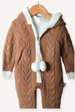 Fermuar Ponponlu Peluş Örgü Desenli Bebek Tulum - Görsel 7