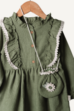 Biminik Çantalı Fırfırlı Kız Bebek Elbise - Görsel 6