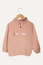 Dik Yaka Fermuarlı Yazı Baskılı Kız Çocuk Sweatshirt