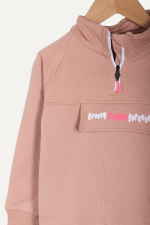 Dik Yaka Fermuarlı Yazı Baskılı Kız Çocuk Sweatshirt - Görsel 2