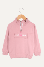 Dik Yaka Fermuarlı Yazı Baskılı Kız Çocuk Sweatshirt - Görsel 3