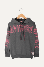 Yazı Baskılı Kapüşonlu Rahat Kız Çocuk Sweatshirt