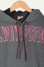 Yazı Baskılı Kapüşonlu Rahat Kız Çocuk Sweatshirt - Görsel 4