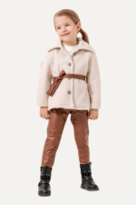 Kemerli Peluş Kabanlı Kız Çocuk Üçlü Takımı Krem - Görsel 2