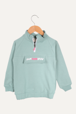 Dik Yaka Fermuarlı Yazı Baskılı Kız Çocuk Sweatshirt - Görsel 7