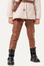 Kemerli Peluş Kabanlı Kız Çocuk Üçlü Takımı Krem - Görsel 3