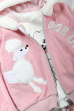 Peluş Köpek Nakışlı Kadife Kız Bebek Üçlü Takım - Görsel 2