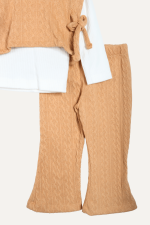 Zarif Yaka Dantelli Örgü Detaylı Kız Çocuk Üçlü Takım - Görsel 3