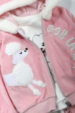 Peluş Köpek Nakışlı Kadife Kız Bebek Üçlü Takım - Görsel 5