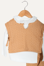 Zarif Yaka Dantelli Örgü Detaylı Kız Çocuk Üçlü Takım - Görsel 6