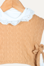 Zarif Yaka Dantelli Örgü Detaylı Kız Çocuk Üçlü Takım - Görsel 5