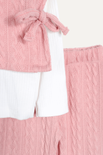 Zarif Yaka Dantelli Örgü Detaylı Kız Çocuk Üçlü Takım - Görsel 9