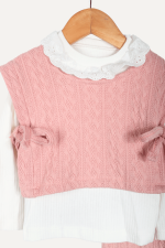 Zarif Yaka Dantelli Örgü Detaylı Kız Çocuk Üçlü Takım - Görsel 10