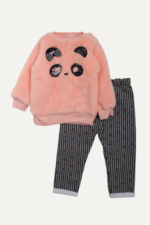Pullu Panda Nakışlı Peluş Kız Bebek İkili Takım - Görsel 6