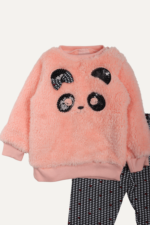 Pullu Panda Nakışlı Peluş Kız Bebek İkili Takım - Görsel 7