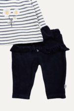 Papatyalı Çizgi Detaylı Kadifeli Kız Bebek İkili Takım - Görsel 5