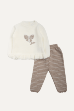 Fiyonk Nakışlı Triko Kız Bebek İkili Takım