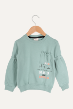 Kol Lastikli Yan Cepli Kız Çocuk Sweatshirt - Görsel 6