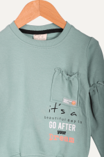 Kol Lastikli Yan Cepli Kız Çocuk Sweatshirt - Görsel 8