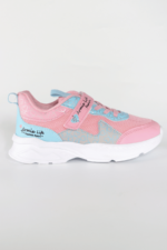 Kalp Desenli Fileli Kız Çocuk Spor Ayakkabı Pembe