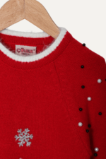 Simli Geyik Nakışlı Noel Kız Çocuk Kazak - Görsel 7