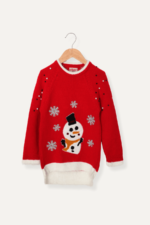 İncili Kardan Adam Nakışlı Noel Kız Çocuk Kazak - Görsel 6