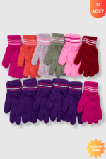 Kız Garson Çizgili Eldiven 12'li