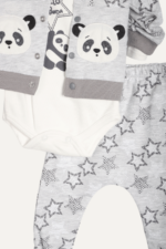 Panda Nakışlı Erkek Bebek 3'lü Takım Gri - Görsel 4